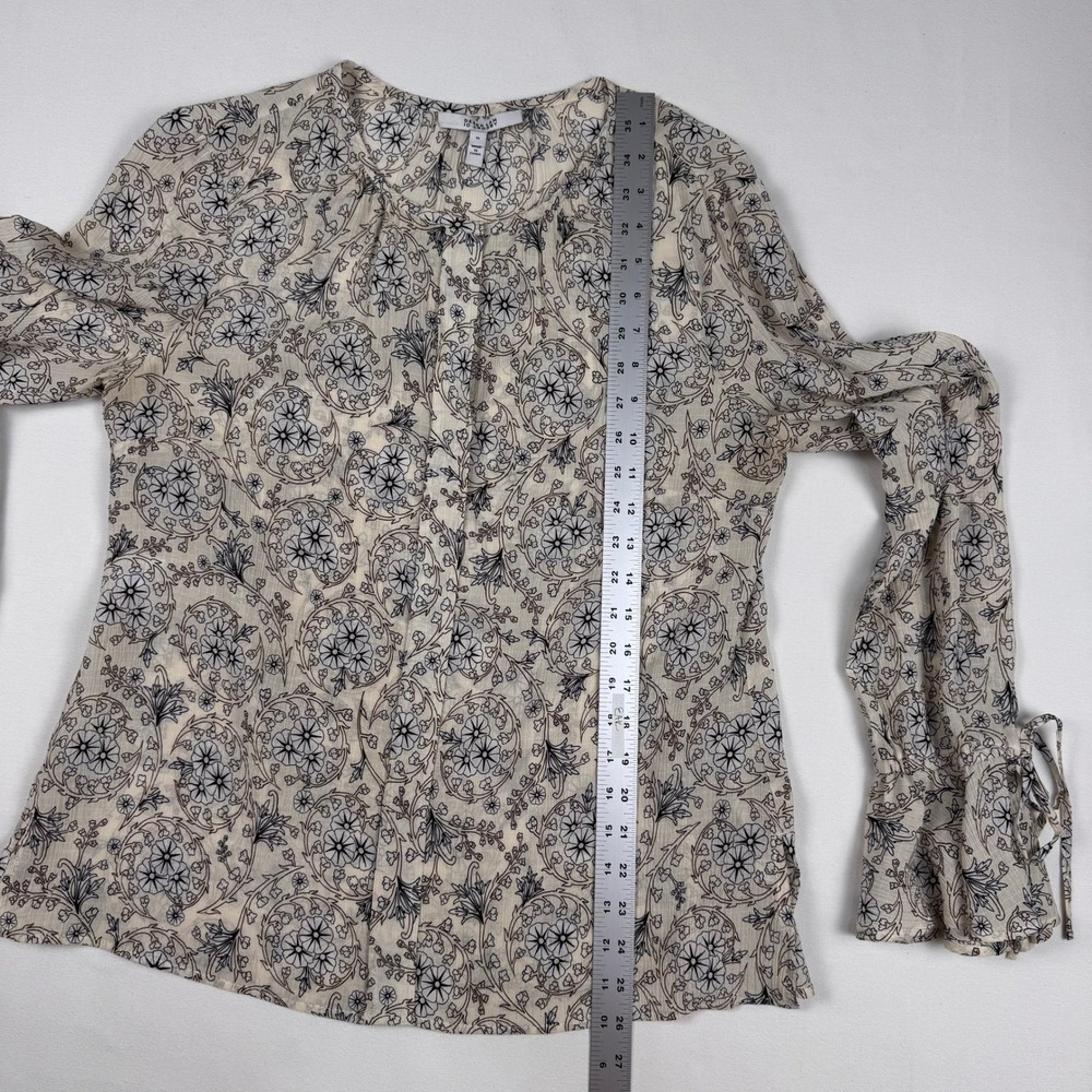 Derek Lam 10 Crosby Blouse Womens 10 Cream 100% Silk Floral Tie Cuff Long Sleeve - Picture 8 of 12